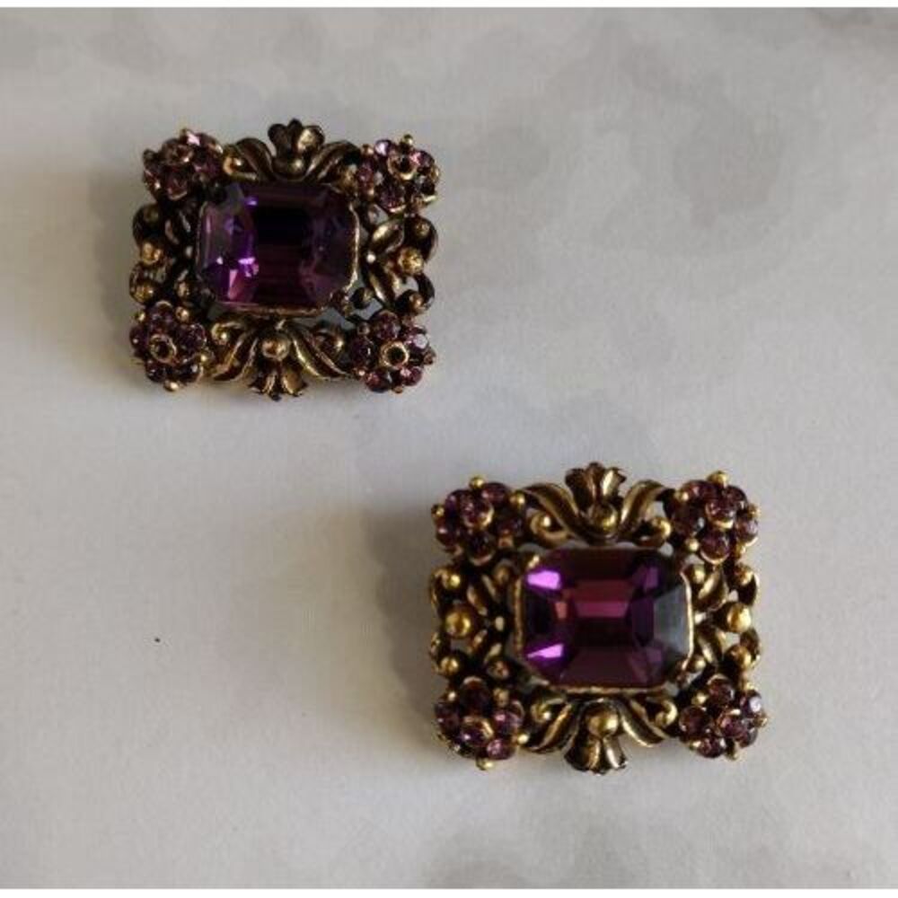 Vintage Signed Coro Amethyst Set of 2 Pins